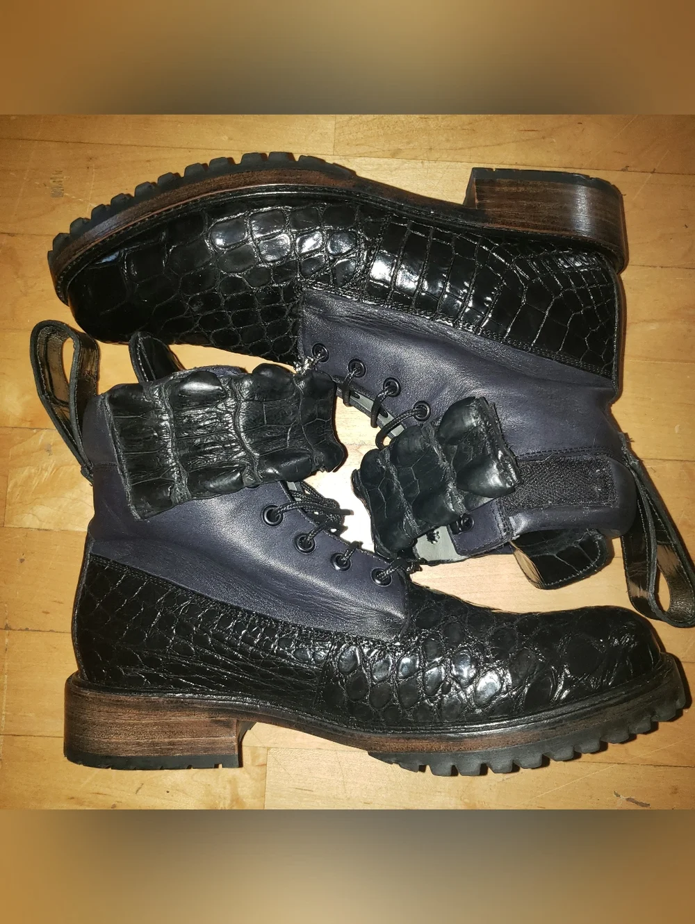 Genuine Alligator Skin Black On Black Combat Boots Men 9 READ Below